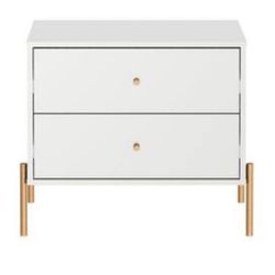 New White 2 Drawer Nightstand With Gold Trim