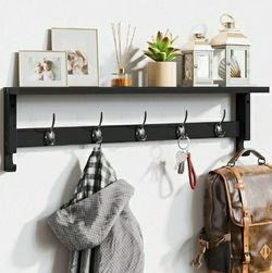 Black Coat Rack W/Mounted Shelf 