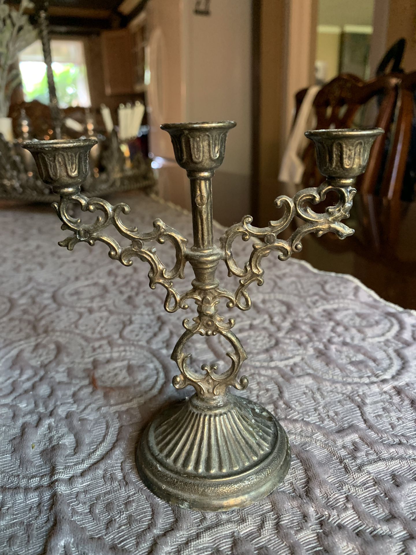 Antique ornate brass small candelabra- made in Italy
