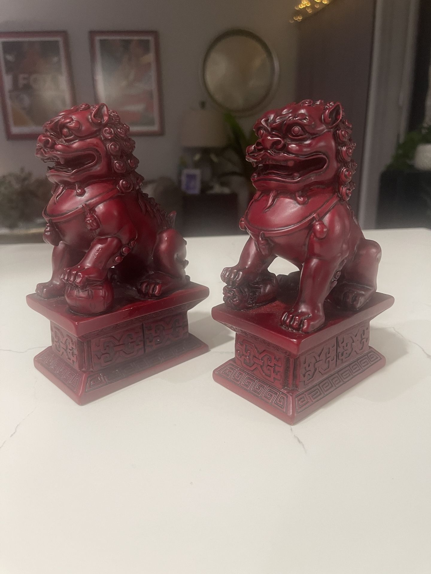 A Pair of Beijing Lions Pair Fu Foo Dogs Statues,Resin Guardian,Chinese Feng Shui Decor,For Home And Office, Attract Wealth and Good Luck,Five Colors,
