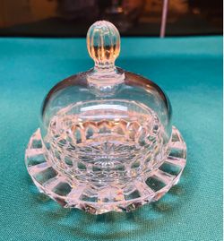 Beautiful vintage crystal butter dish with covered cloche and cut crystal base