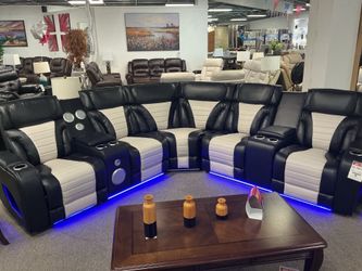 Black/White Power Reclining Sectional