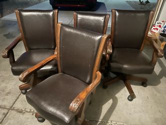 Set of 4 Brown Leather Dining Chairs