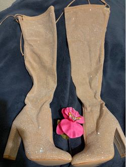 6.5 size Gold with rhinestones . Grey with Rhinestones boots over the knees