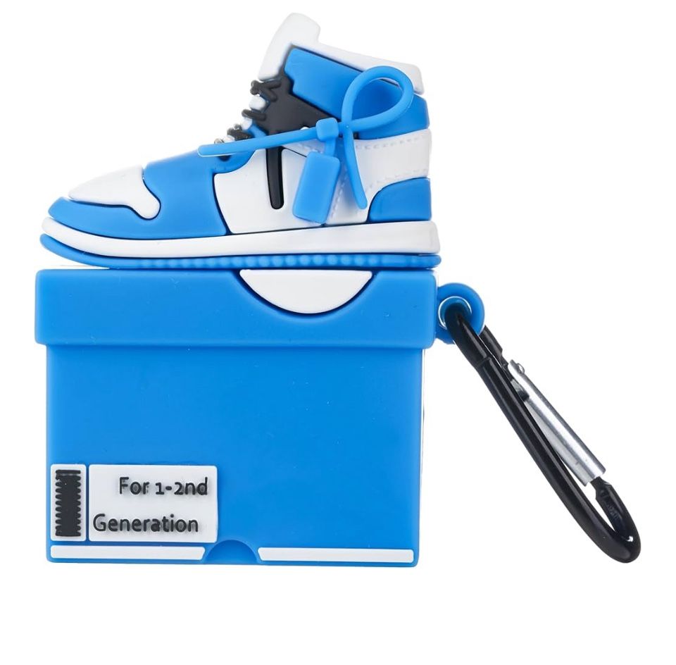 Airpods 2nd Generation Shoes Case Cover with Keychain, Cute 3D Shoes Box Case Compatible with Airpods Case 2nd/1st Gen, Scratch-Proof (Blue)
