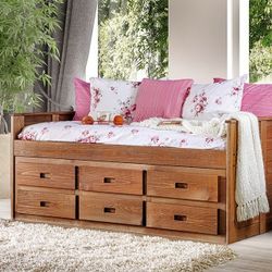 Brand New Oak Twin Size Captain Bed With Storage Drawers 