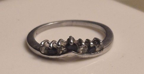 Vintage Curved Black Diamond Silver Wedding Band Ring