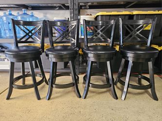 Cappuccino and Black High Back Wood Frame Swivel Counter Stools with Faux Leather Seat Set Of 4