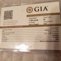 1.5 Carat Natural Diamond Round Solitare Engagement Ring 