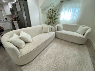 Cream Curved Sofa + Loveseat Set