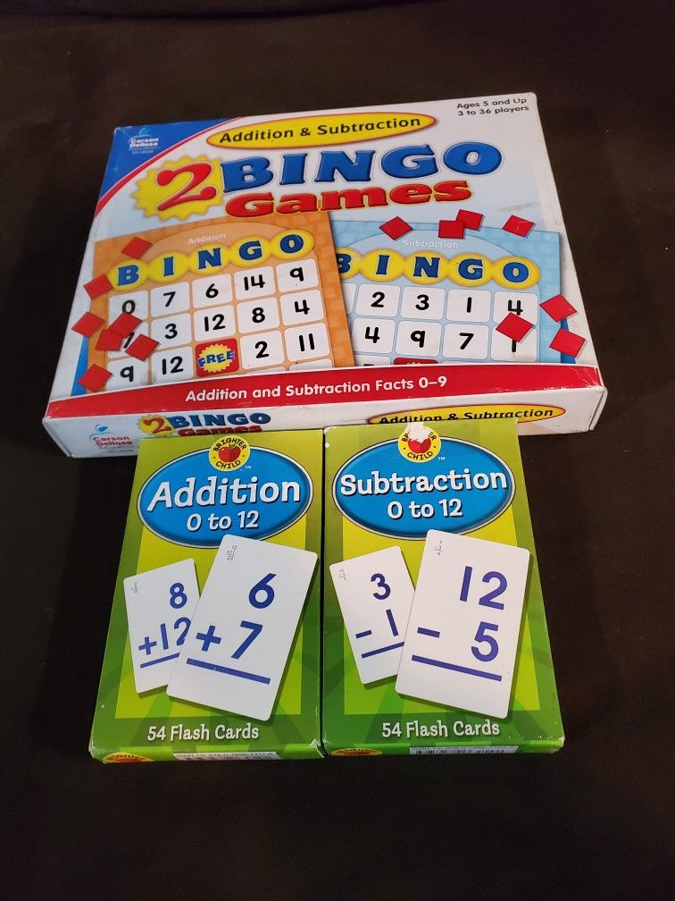 Children's Addition & Subtraction Math Games Bingo & Flash Cards