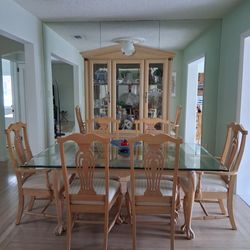 Dining Room Set With Glass Table And China Cabinet – 6 Chairs