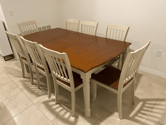 farmhouse dining table (butterfly leaf) + 8 chairs