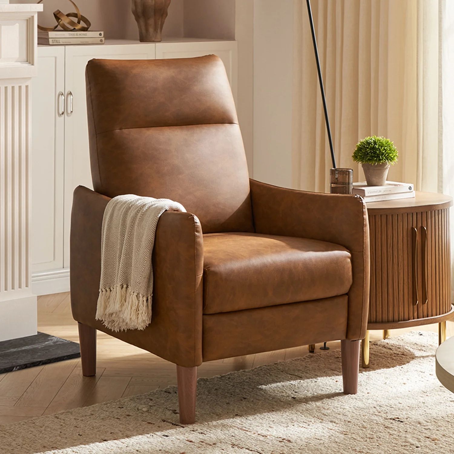 Arthur Recliner Chair, Pecan Brown Faux Leather, 1 Chair left!