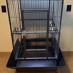 Beautiful Prevue Hendryx Dark Grey Bird Cage On Wheels With Seed Guard Pull Out Top Tray  24x22x55 32x30x55