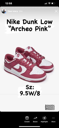 Nike Dunk Low Archeo Pink Sz 9.5W/8M