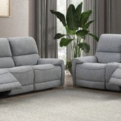 Brand New Light Grey Super Plush Power Reclining Sofa & Loveseat 