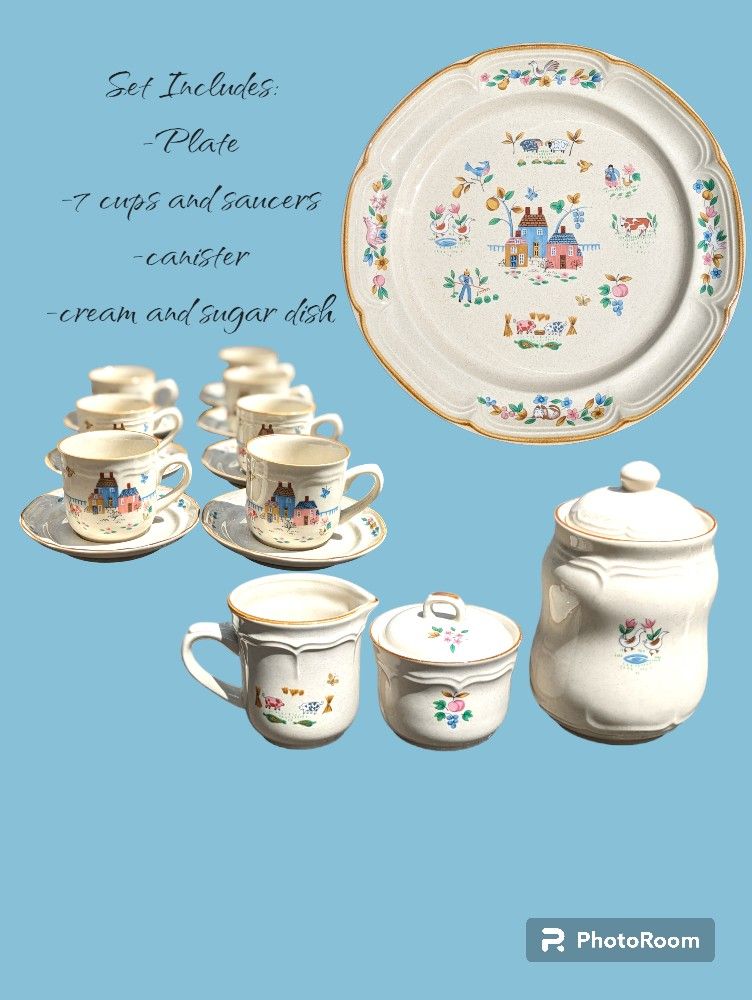 Vintage 1994 International #7774 Homeland 18 Piece Coffee Tea Biscuits Set