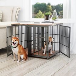 Large Metal Dog Crate Furniture with Divider, DIY Combinational and 4 Doors for Small Medium Dogs