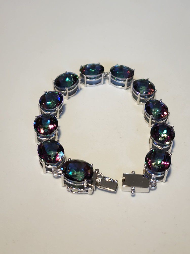 Multi-Color Quartz Rhodium Over Sterling Silver Tennis Bracelet 45.00ctw

