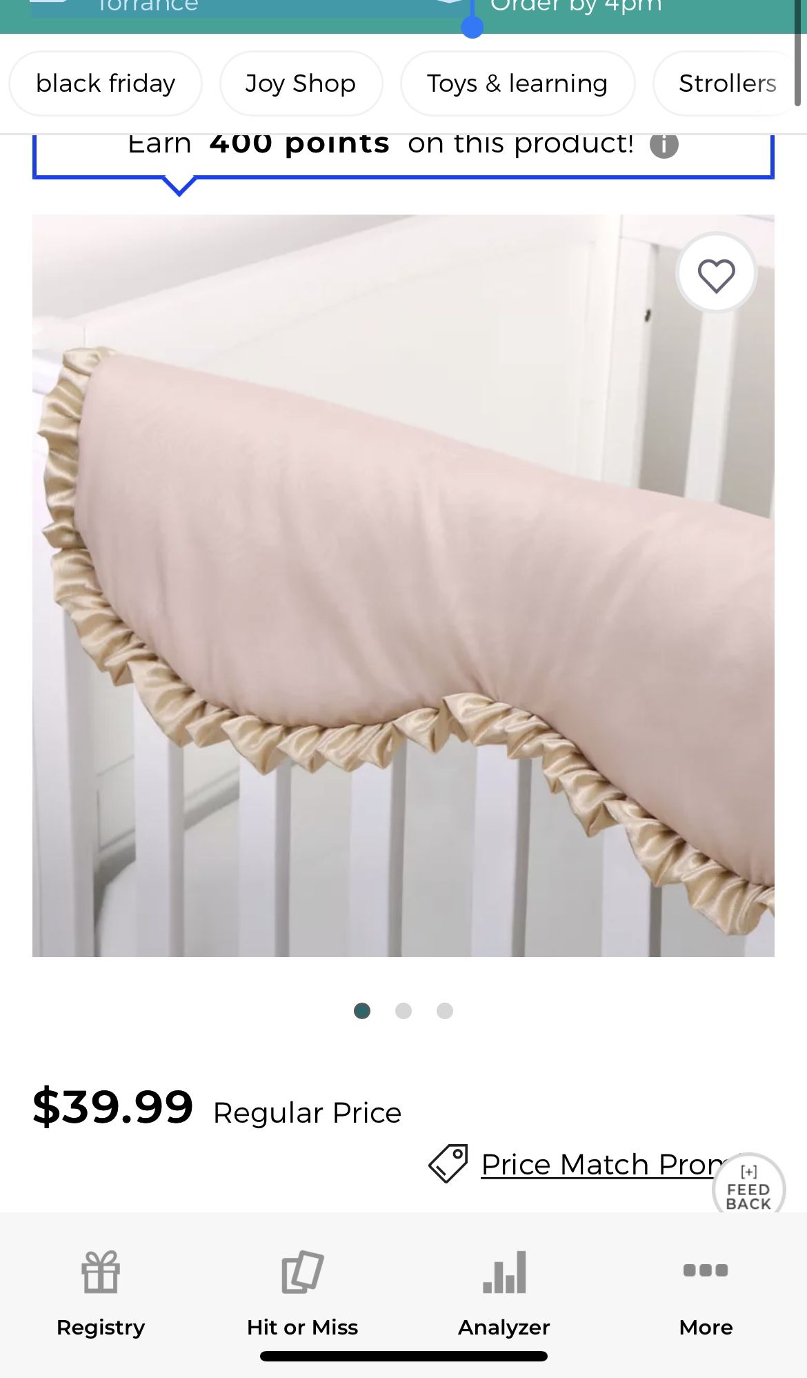 The Peanutshell Grace Crib Rail Guard in Pink