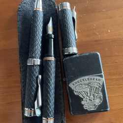 Vintage Zippo Harley Davison Lighter And Fountain Pen Set