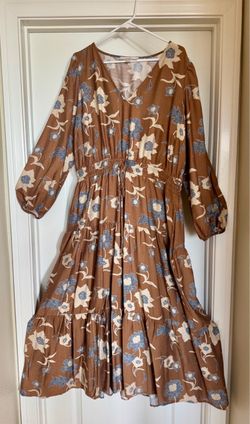 Brown Floral Tiered Midi Dress