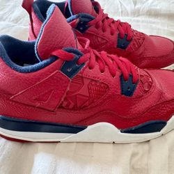 Rare Nike Air Jordan 4 IV Retro GS PE Fiba Size 3.0 Y Sneakers Shoes Red Blue