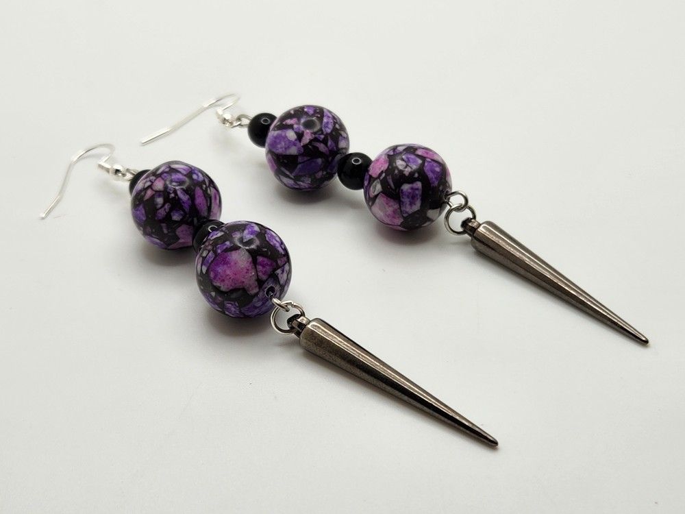 Purple and Black Statement Earrings