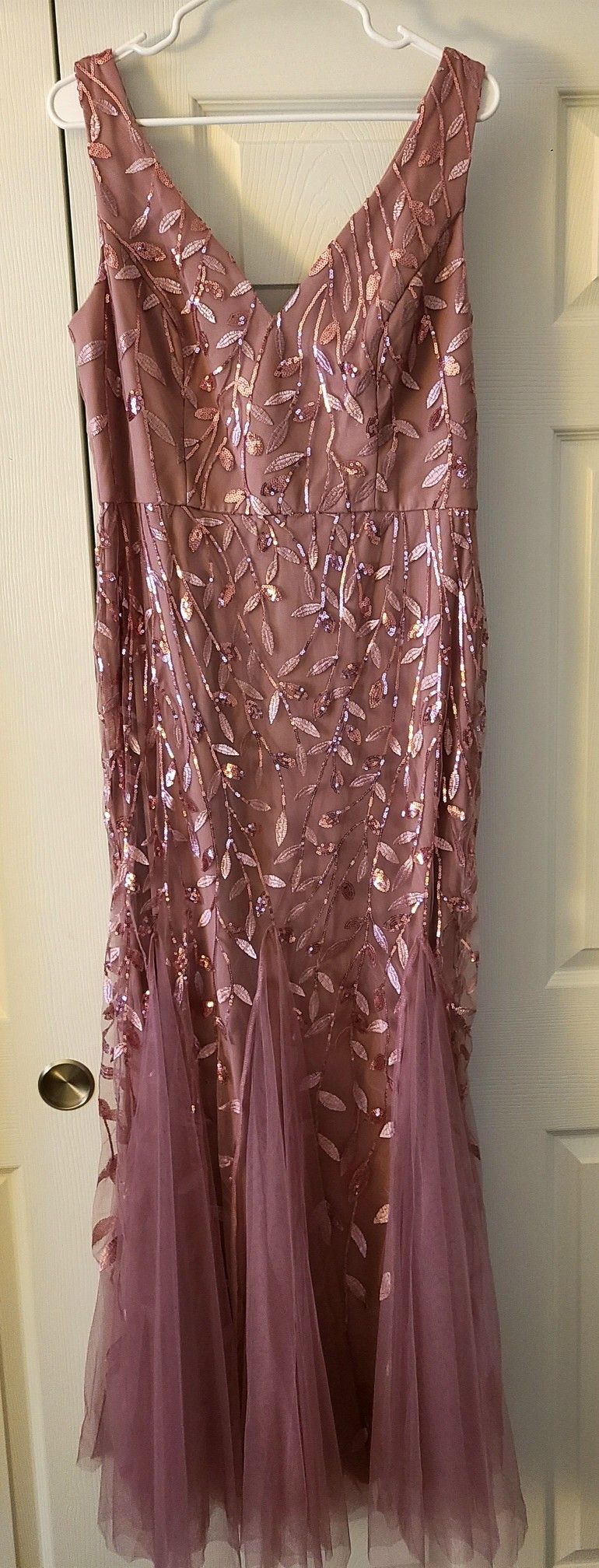 Womens Pink Sequin Gown