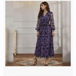Lovely Purple Long-Sleeved Midi-Length Dress with Tulle Overlay ~ BRAND NEW