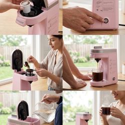 CHULUX Mini Single Serve Coffee Maker Machine Portable Personal K-Cup Pod Ground Coffee Brewer 12oz Small Compact One Cup Coffee Brewer Pink for Trave