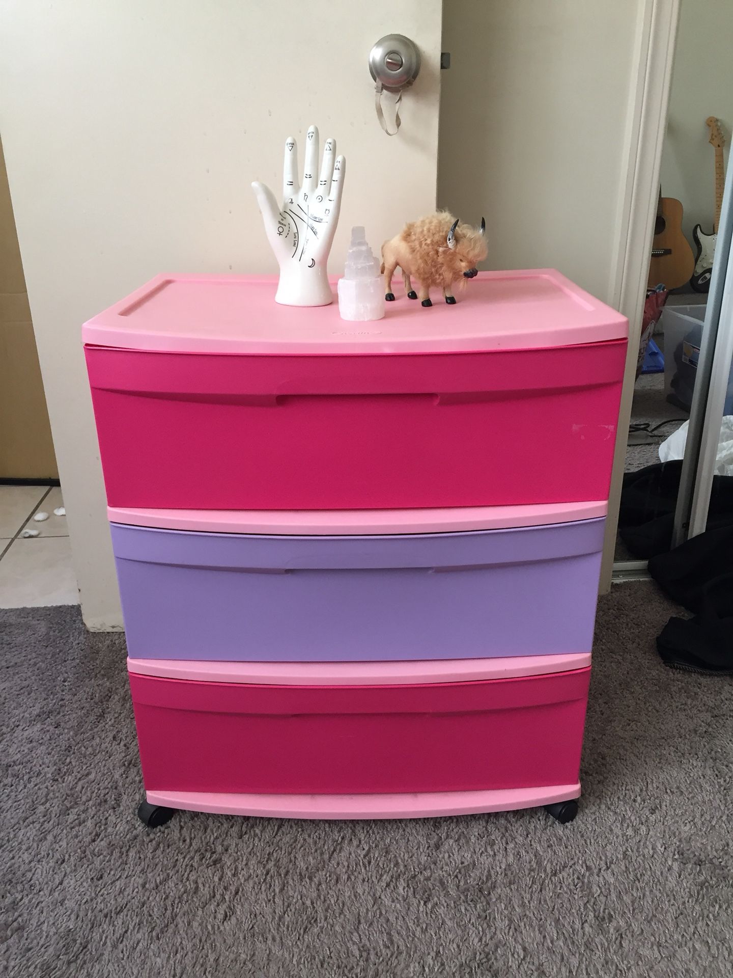 sterilite purple pink plastic storage dresser container
