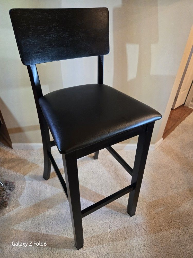 Toro 24 in. Blackl High Back Wood Counter Stool with Faux Leather (one available)