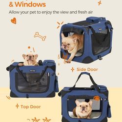 New Feandrea 24 Inches Collapsible Soft Dog Crate Blue