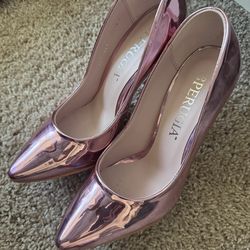 Metallic Pink Pointed Toe Heels – Size 6– Statement Shoes