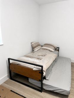 Twin Bed Frame with Pull-Out Trundle & 2 Mattresses