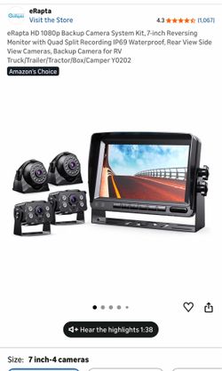Brand new eRapta HD 1080p Backup Camera System Kit, 7-inch Reversing Monitor with Quad Split Recording IP69 Waterproof, Rear View Side View Cameras, B