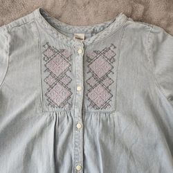 OshKosh B'gosh Chambray Embroidered Long-Sleeve Button Down Tunic Size:14 Color: Blue 