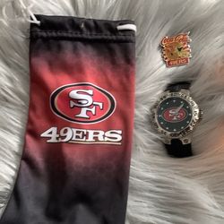 49er watch , sun glasses and pin