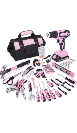 FASTPRO 232-Piece 20V Pink Cordless Lithium-ion Drill Driver and Home Tool Set