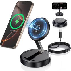 Magnetic Wireless Charger 15W Fast Mag Safe Charger Pad for iPhone 16 Pro Max/16 Pro/16 Plus/16/15/14/13/12 Series Foldable Charging Station Apple Mag