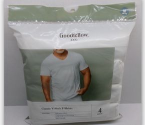 Classic T-shirts 100% Cotton Goodfellow WHITE V-NECK 4 ct MEDIUM Soft Stretch