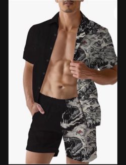 Shirts and Shorts Set 3 Pieces Tropical Outfit Animal Print Button Down Matching Suit with Bucket Hats
