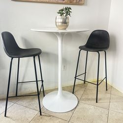 3pc - Hightop White Table And Bar Stools 