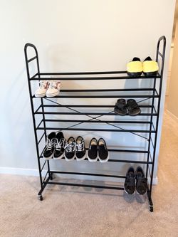 Black Metal Rolling Shoe Rack Organizer – Holds 26+ Pairs