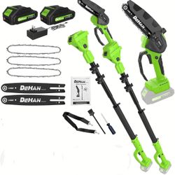 2 IN 1 Electric Pole Saw Brushless 21V Battery Chainsaw Cordless with Rotatable Pole 15FT Max Reach