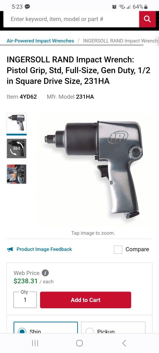 INGERSOLL-RAND IMPACT WRENCH 1/2"