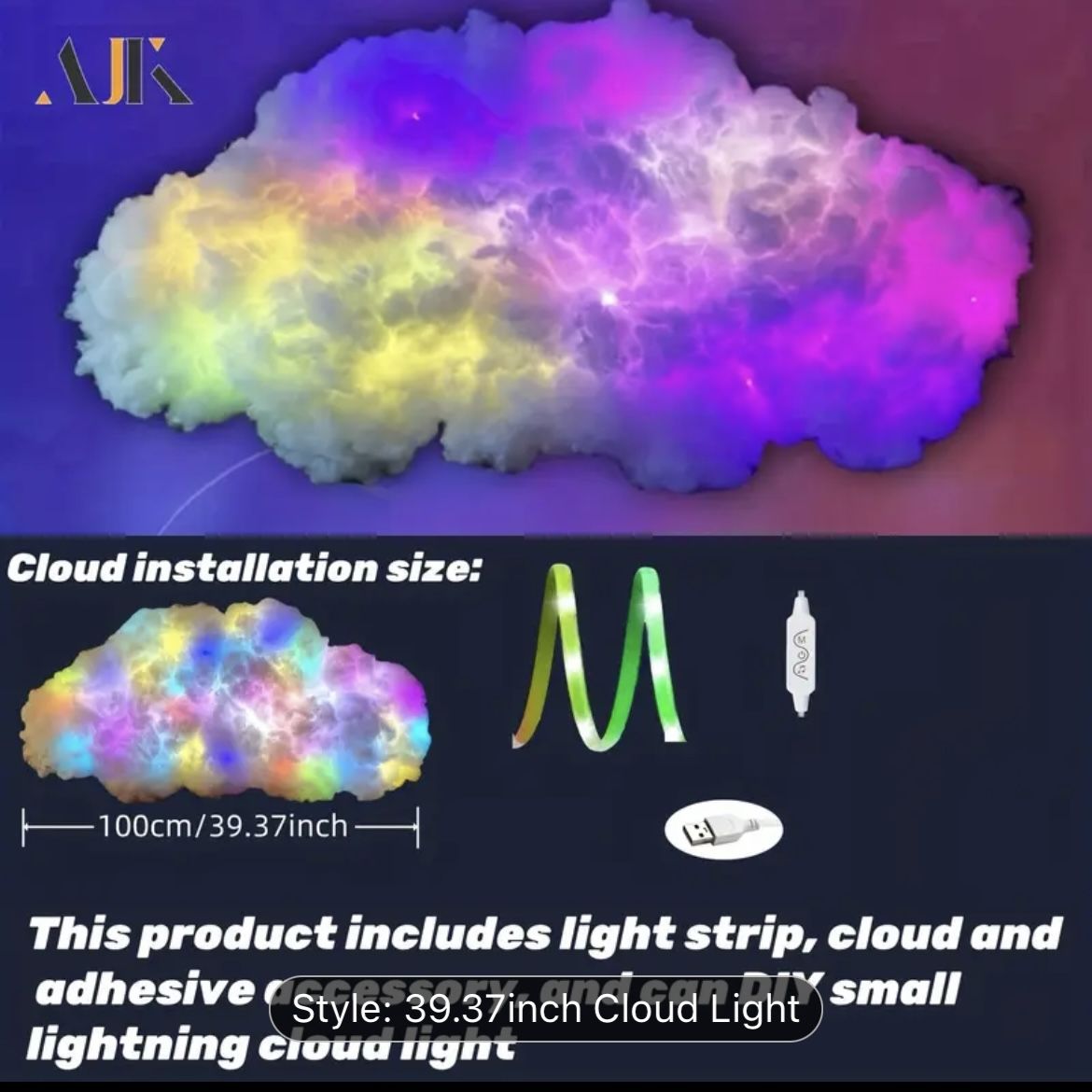 Brand new 39.37 Inch LED Cloud Light with Music Rhythm & Thunder Effects - USB Powered
