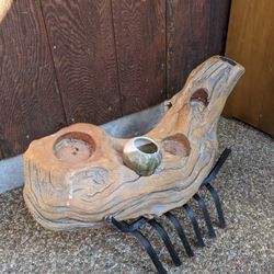 Firewood Grate With Candle Holder Decor 